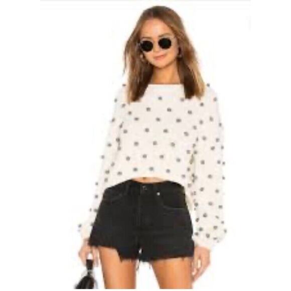 Lovers + Friends Chenille Cream, polkadot, gray Subtle Distressed Knit Sweater - Picture 1 of 5